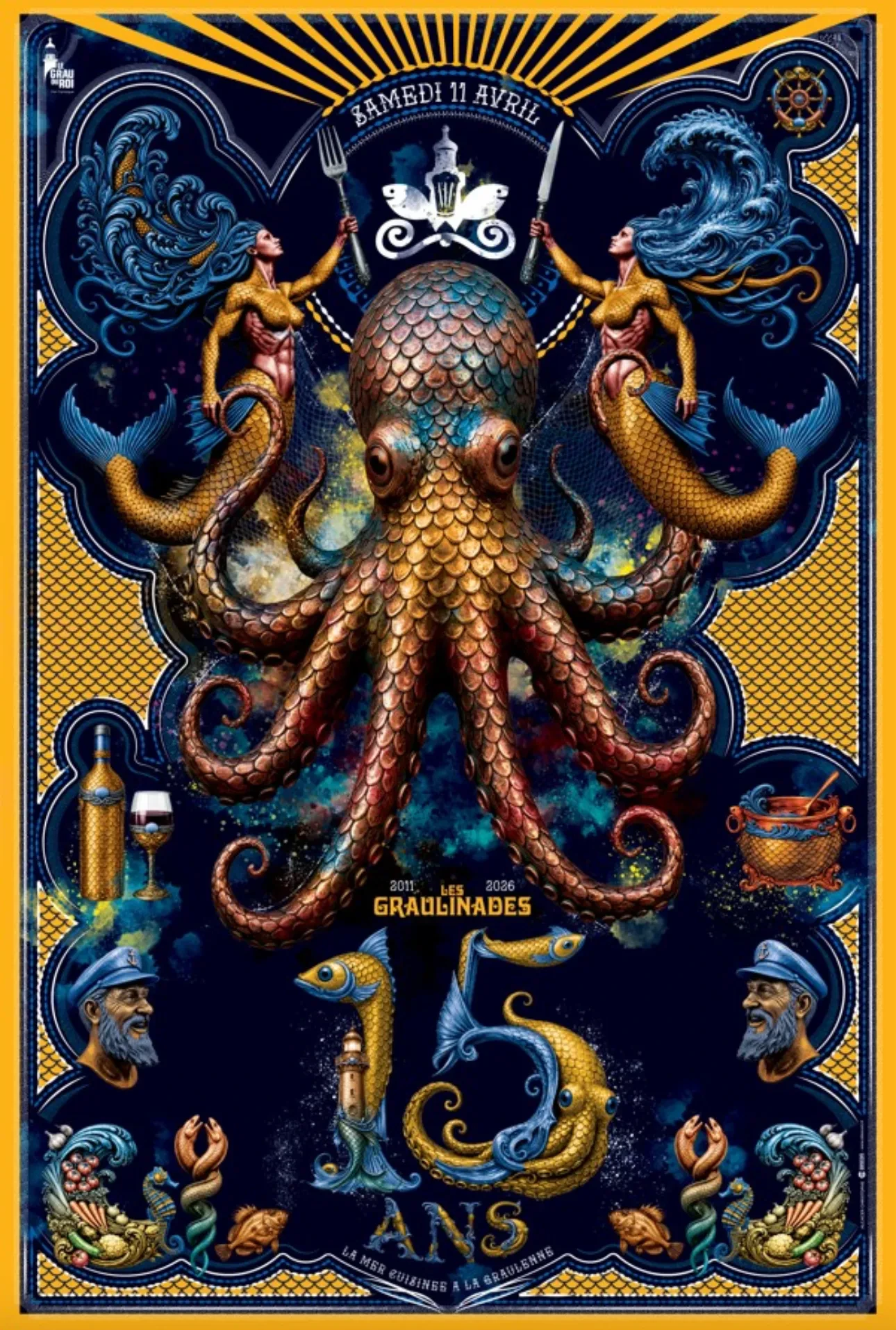 Affiche Les Graulinades, pieuvre et sirènes artistiques.